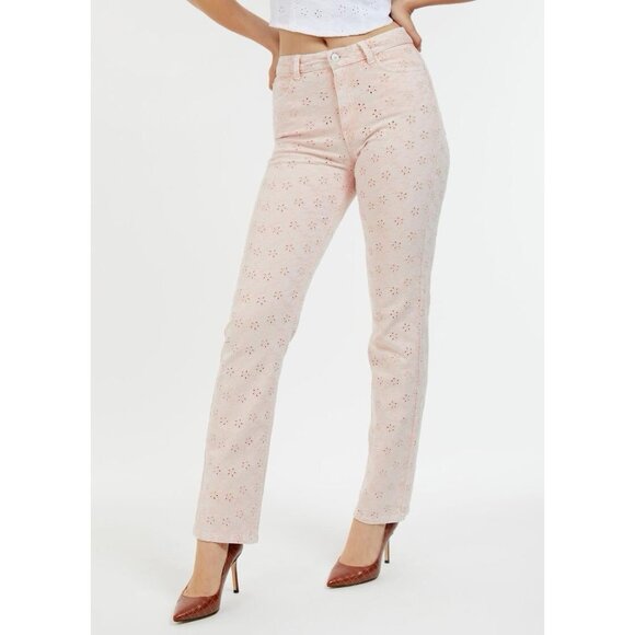 Guess Women’s 1981 High Waist Straight Leg Jeans Eyelet In Pink Size 26 - Picture 1 of 12
